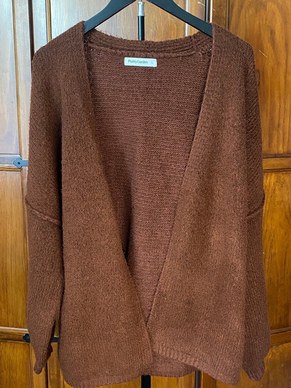 PRETTYGARDEN Women’s L Brown Open Front Knit Cardigan Long Sleeve  Cozy Sweater